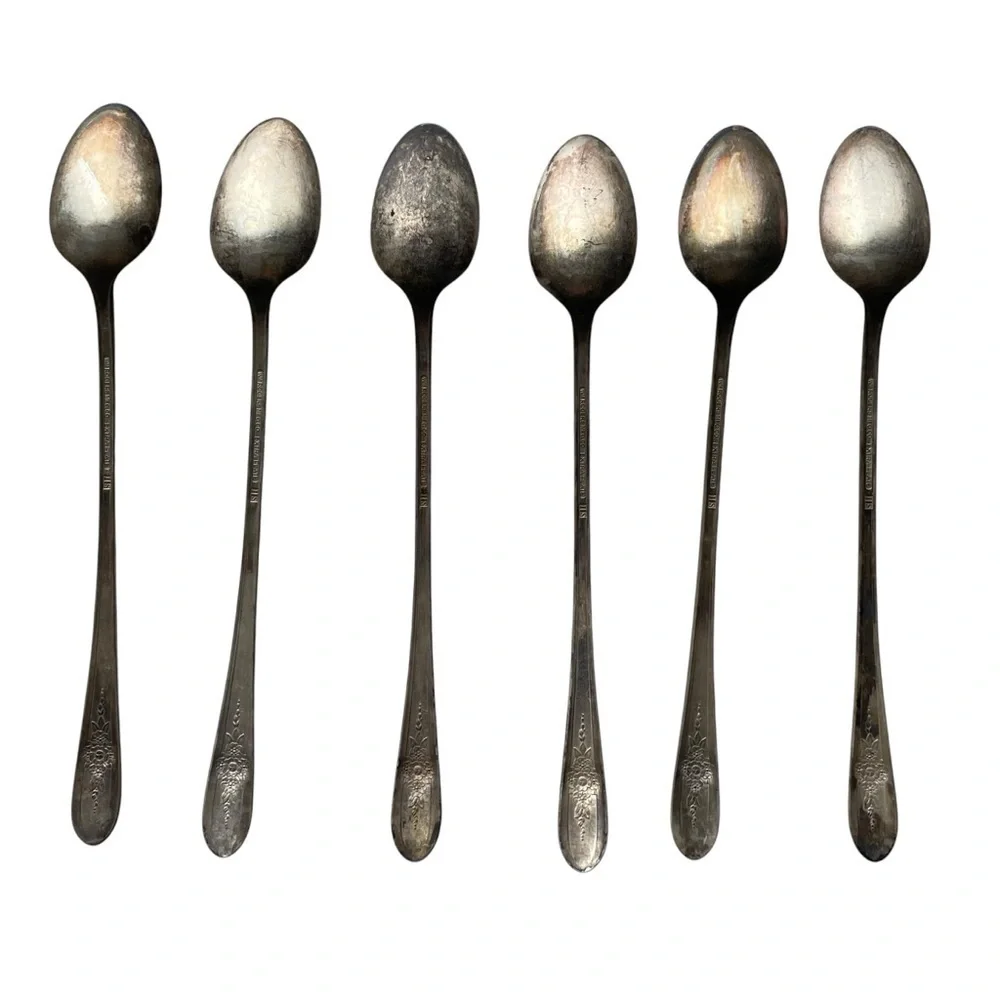 Wm Rogers Mfg Co AA IS Long Handle Spoons Antique Set Of 6 Mixing Stir Floral